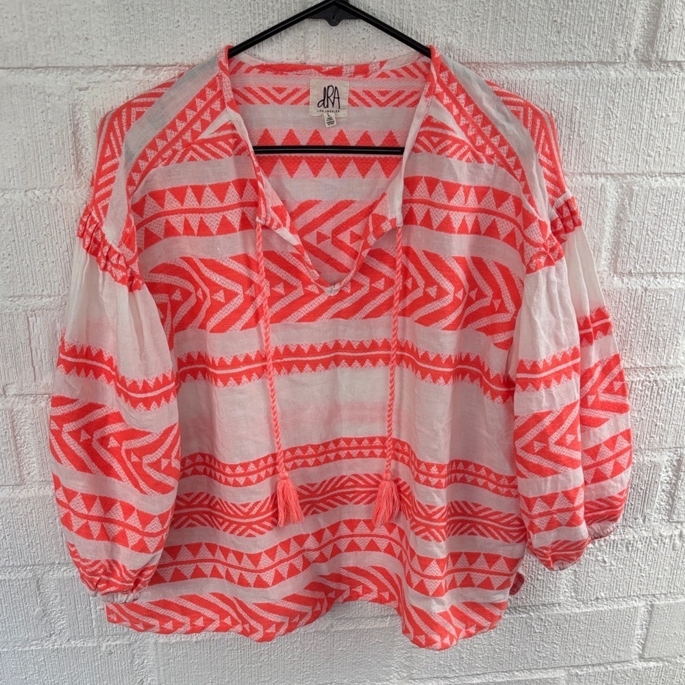 Anthropologie DRA Neon Boho Orange Geometric Blouse sz L